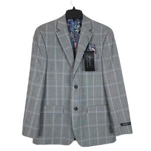 Sean John Men's Classic-Fit Stretch Suit Jacket Grey/Blue Plaid 36S NWT